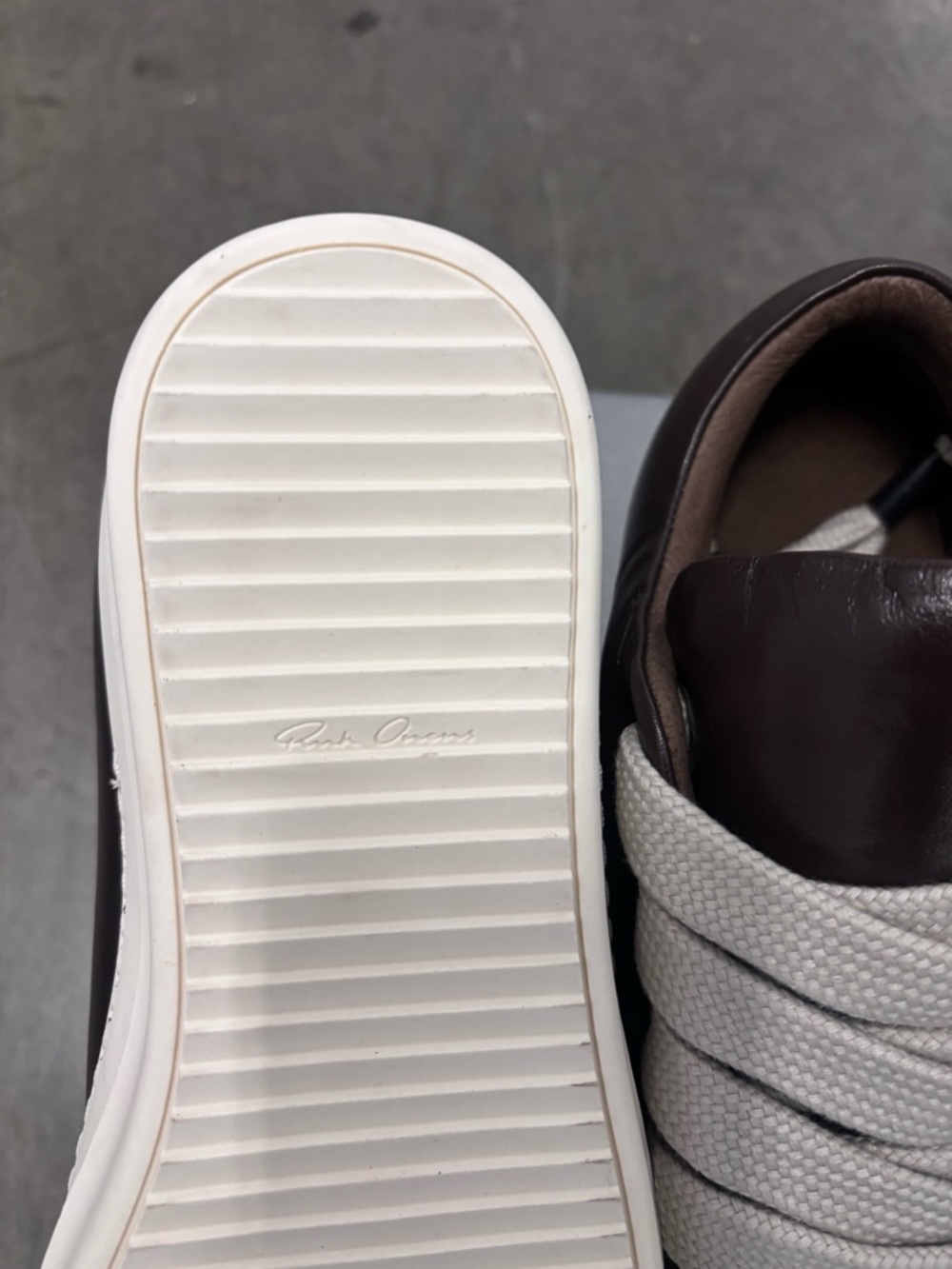 Rick Owens Brown and White Leather Sneakers - Picture 4 of 6